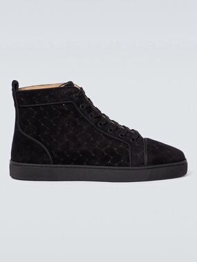CHRISTIAN LOUBOUTIN LOUIS ORLATO HIGH-TOP SNEAKERS BLACK SUEDE SZ 42